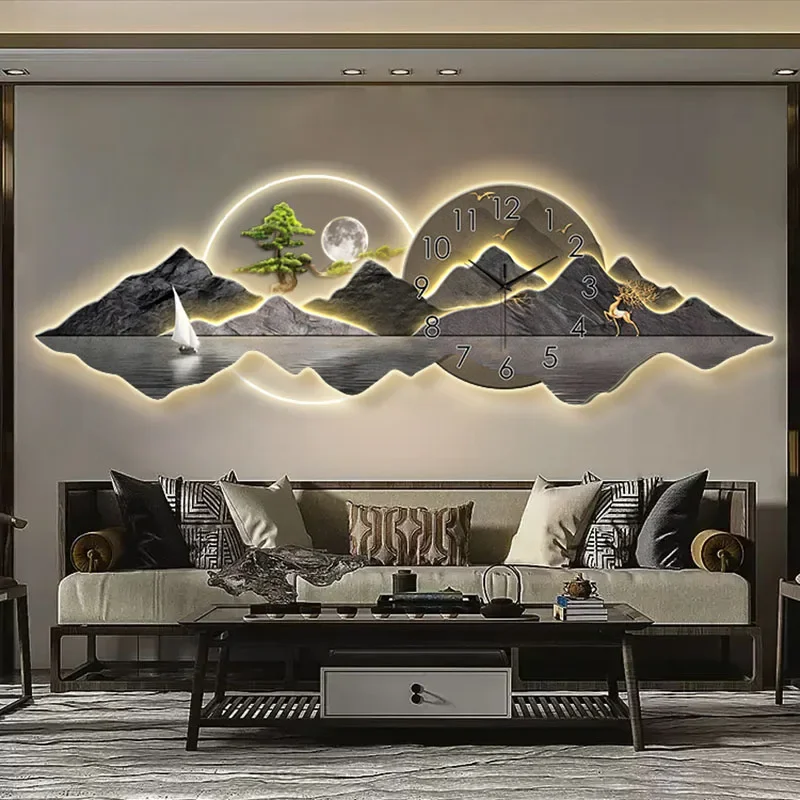 Lighting Home Decor Wall Clocks - Peinture chinoise moderne avec horloge, lumière
